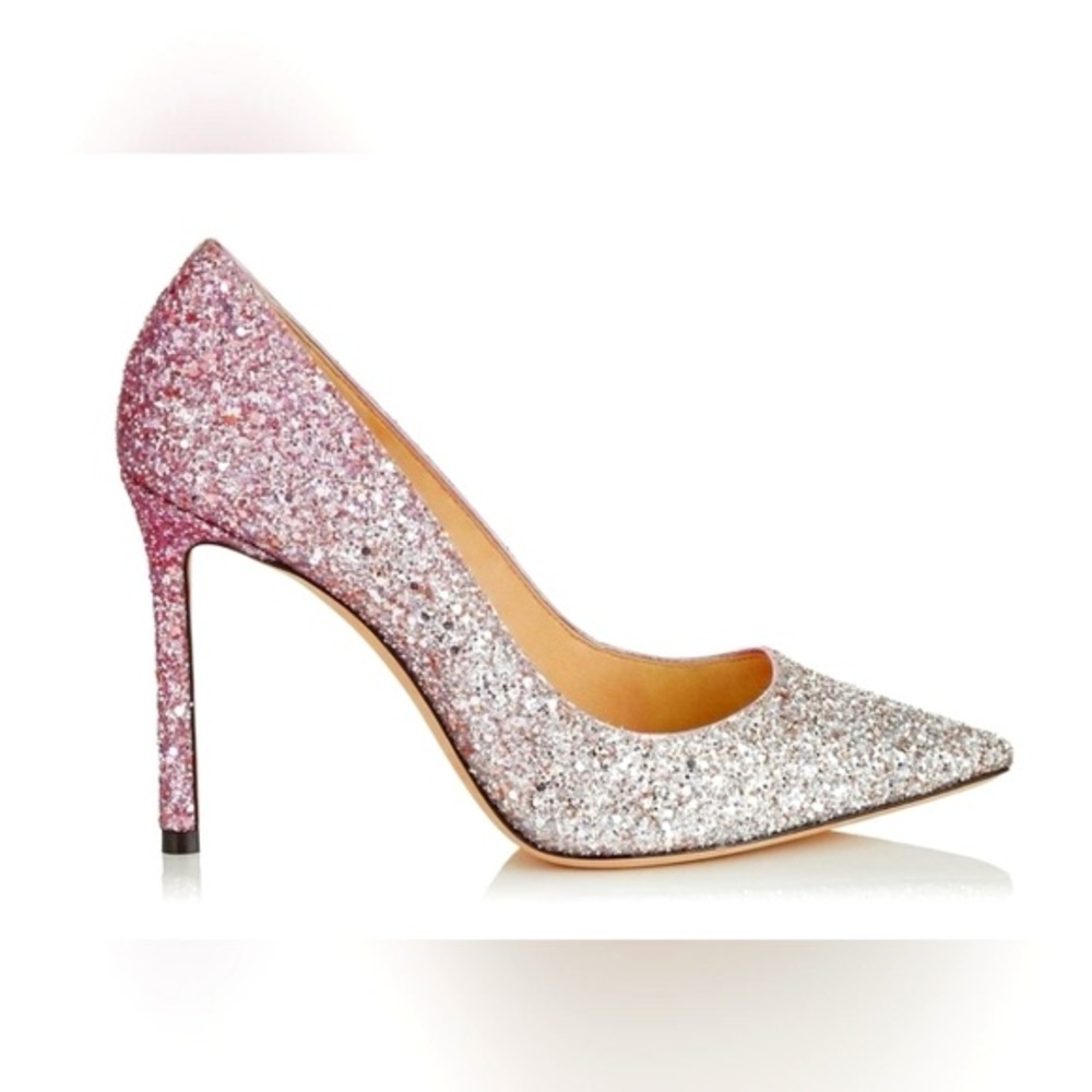 Jimmy Choo Romy 100 Glitter Pink and Silver (platinum/flamingo) Heels